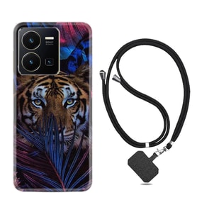Vivo Y22 Kılıf Resimli Boyun Askılı İpli Desenli Silikon Flowers Tiger 1319