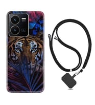 Vivo Y22 Kılıf Resimli Boyun Askılı İpli Desenli Silikon Flowers Tiger 1319