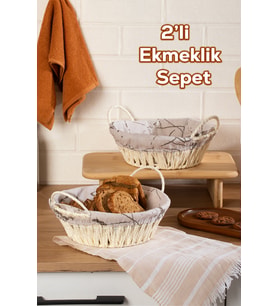 Porsima Mio-020 2li Hasır Görünümlü Kulplu Yuvarlak Ekmek Sepeti Beyaz 24,5cm