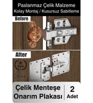 Paslanmaz Çelik Menteşe Onarım Plakası Hasarlı Mutfak Dolabı Kapı Tamir Sacı Yaprak Çanak Onarım
