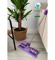 Mioclean ( 1 Adet Yedek Bez Hediyeli )Yer Mopu Fayans Duvar Yüzey Temizlik Mikrofiber Mandallı Mop (Mor)