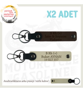 Motorcu Eşe Doğum Günü Hediyesi, İsim Plaka ve B Rh (+) Kan Grubu x2 Anahtarlık, K Kahve-S Kahve-SK