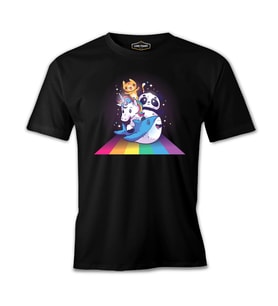 Panda Shark Unicorn Cat on Kids Rainbow Siyah Erkek Tshirt