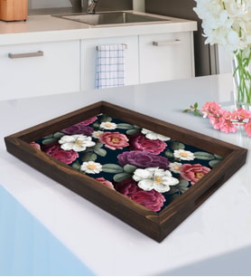 BK Gift Çiçekler Tasarımlı Doğal Ahşap Tepsi-6