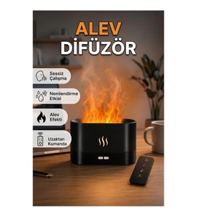 EN SİGA Alev Efektli Aromatik Oda Kokusu Difüzörü LED Işıklı Nemlendirici Siyah