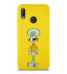 Huawei P20 Lite Soft Premier Kapak Squidward Dokunaç Tasarımlı Silikon Kılıf - Sarı (Şeffaf)