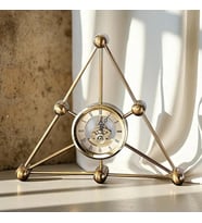Üçgen Moleküler Tasarım Iskelet Mekanizmalı Gold Metal Masa Saati 35X30 cm - Çarklı Lüks Ofis Çalışma Masası