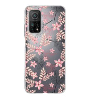 Xiaomi Mi 10 T Uyumlu Kapak Floral Kırmızı Tasarımlı Şeffaf Silikon Kılıf