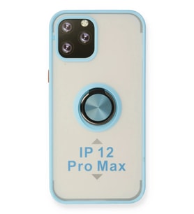 Pilelistore   iPhone 12 Pro Max Kılıf Montreal Yüzüklü Silikon Kapak - Buz Mavi