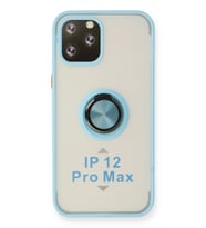 Pilelistore   iPhone 12 Pro Max Kılıf Montreal Yüzüklü Silikon Kapak - Buz Mavi