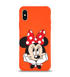 Apple iPhone X Uyumlu Lansman Kılıf Minnie Mouse Tasarımlı Altı Kapalı İçi Kadife Kaplı  Kapak (Şeffaf)