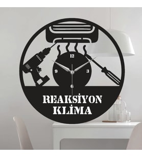 Klima Temalı Ahşap Duvar Saati (Siyah)