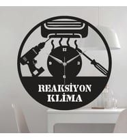 Klima Temalı Ahşap Duvar Saati (Siyah)