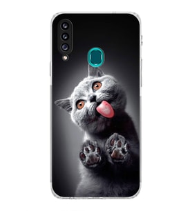 PrintiFy Samsung Galaxy A20S ile Uyumlu Kedi 2 Kamera Korumalı Şeffaf Kılıf