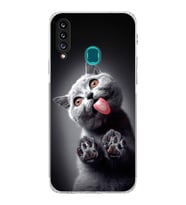 PrintiFy Samsung Galaxy A20S ile Uyumlu Kedi 2 Kamera Korumalı Şeffaf Kılıf