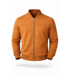 Premium Slim Fit Bomber Kolej Deri Ceket (Taba)