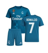 RONALDO TURKUAZ REAL MADRİD 2018 SEZONU DEPLASMAN 3'LÜ ÇOÇUK FUTBOL FORMA SETİ(FORMA,ŞORT VE ÇORAP)