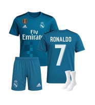 RONALDO TURKUAZ REAL MADRİD 2018 SEZONU DEPLASMAN 3'LÜ ÇOÇUK FUTBOL FORMA SETİ(FORMA,ŞORT VE ÇORAP)