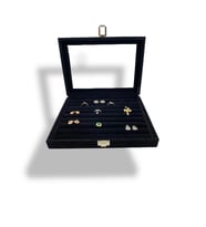 Richbox Sosis Model Kol Düğmesi Broş Takı Yüzük Kutusu Alcantara Siyah 18x24cm