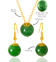 Sertifikalı Gold Küre Model Yeşim Taşı Kolye ve Küpe Seti - Gümüş Aparatlı (Çok Renkli)