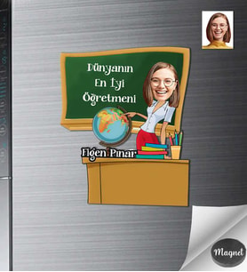 Kişiye Özel Öğretmen Kadın Ahşap Magnet -4