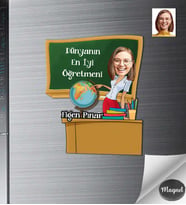 Kişiye Özel Öğretmen Kadın Ahşap Magnet -4