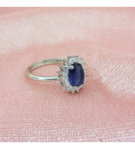 925 Ayar Gümüş Oval Mavi Zircon Taşlı Tektaş Yüzük