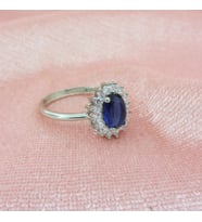 925 Ayar Gümüş Oval Mavi Zircon Taşlı Tektaş Yüzük