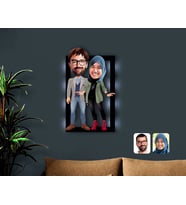 BK Gift Kişiye Özel Sevgililer Karikatürlü 3D Led Işıklı Ahşap Tablo-60