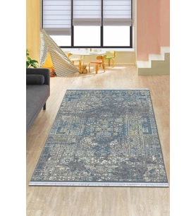 Mavi Modern Dokuma Pamuk Tabanlı Kaymaz Kilim KLM099