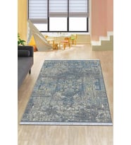 Mavi Modern Dokuma Pamuk Tabanlı Kaymaz Kilim KLM099