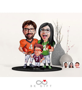 BK Gift Kişiye Özel Amerikan Futbolcu Aile Karikatürlü Ahşap Biblo-1
