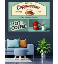 Cappuccino Kahve Menü Tabelası Dekoratif Kanvas - Mdf Ahşap Tablo