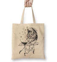 Boho Cat in Moon Bez Çanta Uzun Saplı