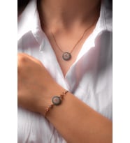 Nazar Boncuklu Turkuaz Zirkon Taşlı  Gümüş Kolye Bileklik Takım 925 Ayar (Rose)