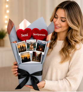 Kişiye Özel 5 Fotoğraflı Seni Seviyorum Tasarımlı Fotoğraf Buketi