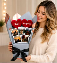Kişiye Özel 5 Fotoğraflı Seni Seviyorum Tasarımlı Fotoğraf Buketi