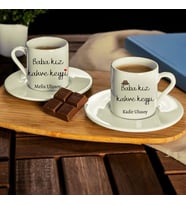 İsme Özel Babalı Kızlı Kahve Fincan Seti