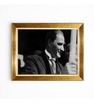 Tablore Mustafa Kemal Atatürk Siyah Beyaz Portresi Altın Çerçeveli Kanvas Tablo