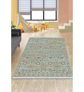 Turkuaz Vintage Dokuma Pamuk Taban Kaymaz Kilim KLM303