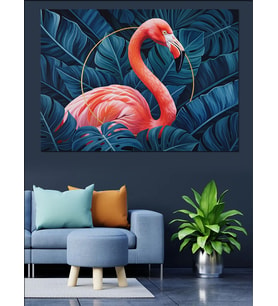 Pembe Flamingo Tek Ayak Dekoratif Kanvas - Mdf Ahşap Tablo
