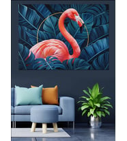 Pembe Flamingo Tek Ayak Dekoratif Kanvas - Mdf Ahşap Tablo