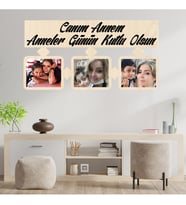 Anneler Gününe Özel Canım Annem Yazılı 3 Fotoğraflı Ahşap Tablo
