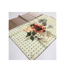 Çiçekli Desen Gold Seri Twill Eşarp Eşarp Askısı ile Birlikte 90x90 cm Vizon Kre