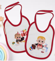 BK Kids Mini ve Little Boss Tasarımlı 2’li Kırmızı Mama Önlüğü-1