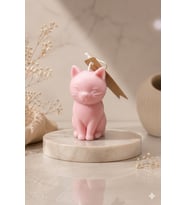 Mumelia Sevimli Kedi - Doğal Soya Dekoratif Mum - Pembe