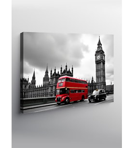 Kanvas Tablo Big Ben Ve Kırmızı Otobüs İllüstrasyonu