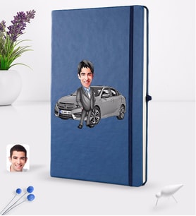 BK Gift Kişiye Özel Plakalı Erkek Honda Civic Karikatürlü Lacivert Termo Deri Defter 16x24cm Model 1