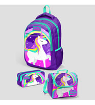 Coral High Kids Mor Su Yeşili Unicorn Desenli Üç Bölmeli Okul Sırt Çantası ,thermo Beslenme Çantası K118SET02