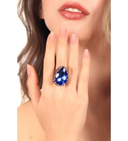 Kadın Antik Gümüş Kaplama Lapis Renk Swarovski Taş Detaylı Ayarlanabilir Damla Formlu Tasarım Yüzük